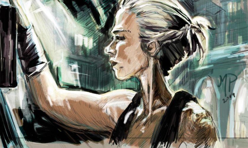 Adventuress in old library Tomb Raider