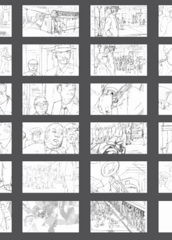 Quick sketches of frames from the James Bond, Live and Let Die, funeral scene.
